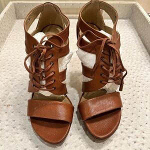 Stuart Weitzman Tan Lace-Up Heels